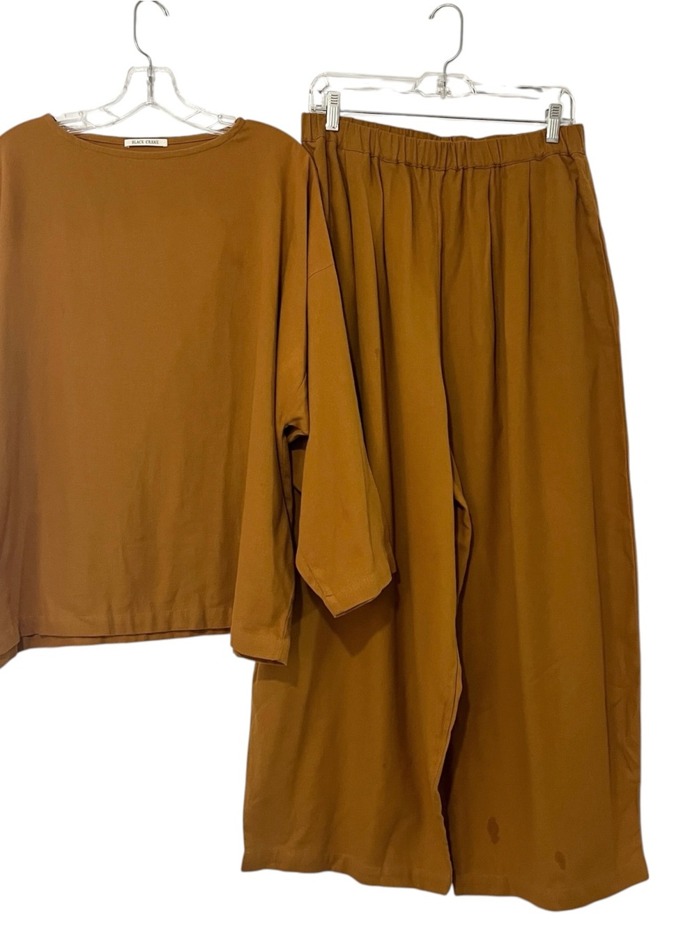 Black Crane 2 Pc Set Ochre Cotton Top M Pants L Wide Leg Minimalist USA
